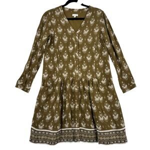 Garnet Hill Shirt Dress Size 6 Floral Drop Waist Button Up Lined Pockets Boho